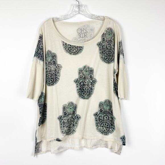 Chaser Hamsa Hands Graphic Oversize T-Shirt Off White Womens Size Small - Picture 3 of 12